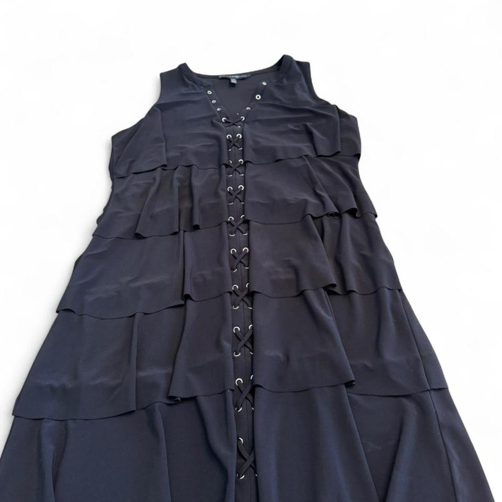 Whimsy Goth boho Chic Coquette WHBM Black Dress With lace up Rivets  Size M